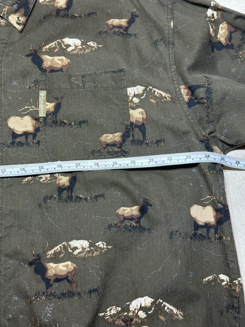 Columbia River Lodge Olive Green Corduroy Elk  Button Shirt Mens XL #outdoors - Picture 6 of 8